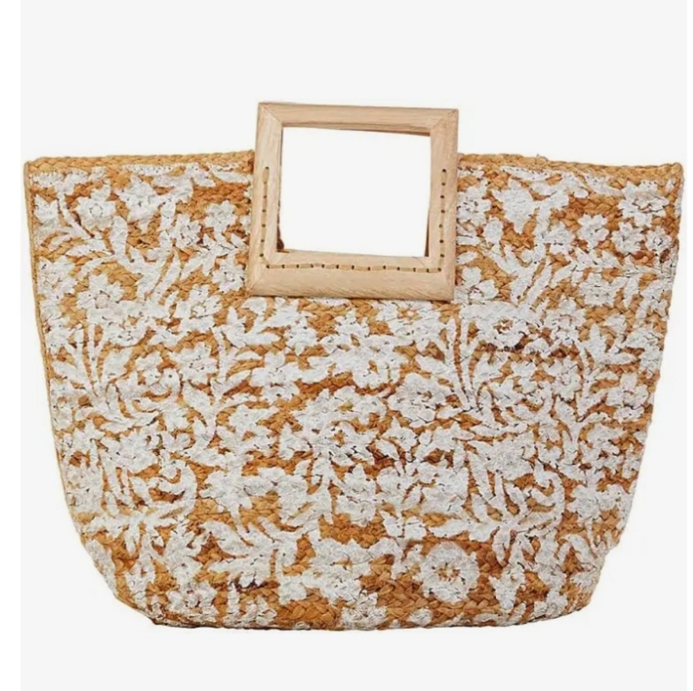 Printed Straw Tote